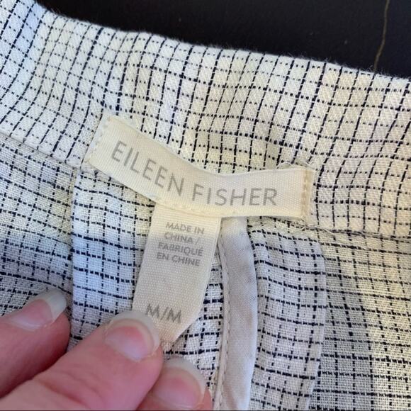Eileen Fisher white navy windowpane plaid long linen jacket size Medium - Picture 11 of 14